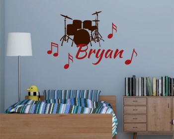 CUSTOM NAME DECAL DRUM SET SILHOUETTE MUSIC NOTES